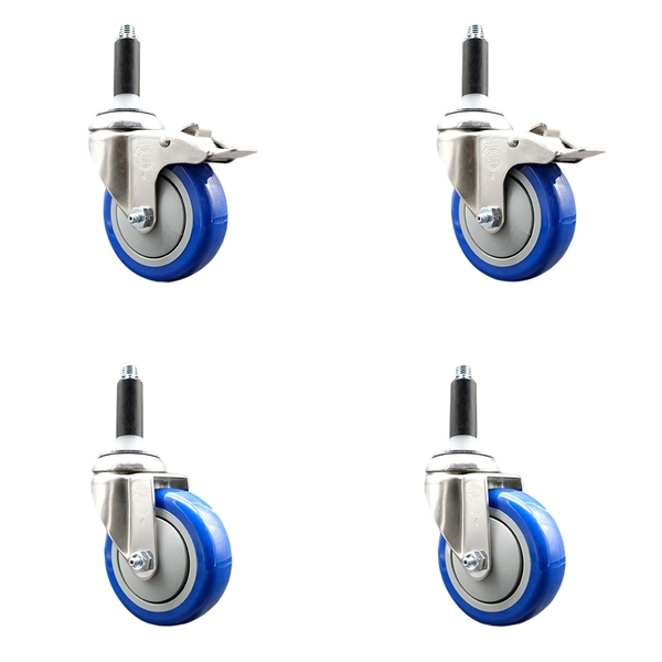 Service Caster 4 Inch 316SS Blue Poly Swivel 3/4 Inch Expanding Stem Caster Lock Brake, 2PK SS316TTLEX20S414-PPUB-BLUE-2-S-2-34